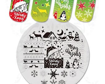 Christmas Nail Art Cat Penguin Nail Stamping Plate