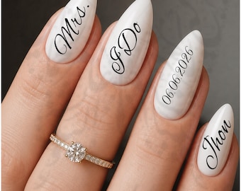 Custom Wedding Nail Art: Bride Nails, Wedding Date Mrs. Water Decals