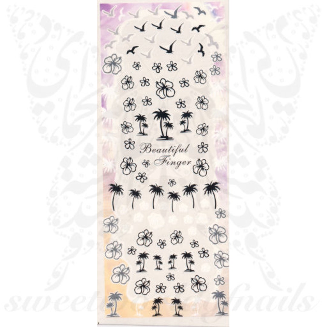 Summer Nails White Black Palm Trees Water Decals - Etsy