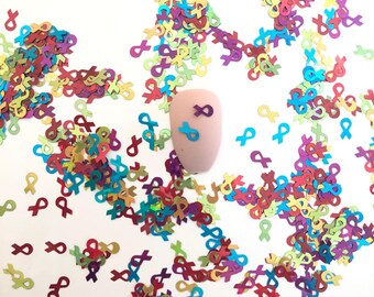 Colorful Ribbon Confetti Awareness Ribbon Nail Decoration