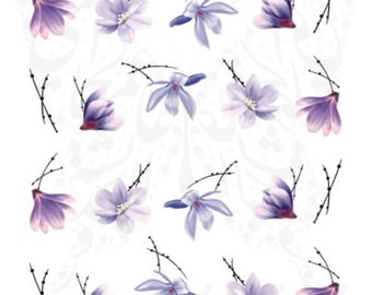 Purple Flower Nail Art Water Decals