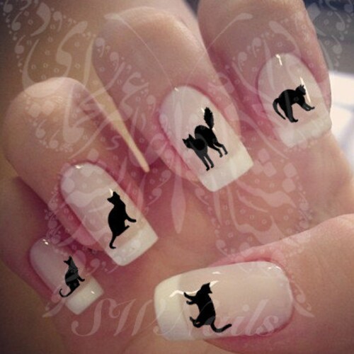 Black Cats Nail Art Nail Water Decals Transfers Wraps Etsy