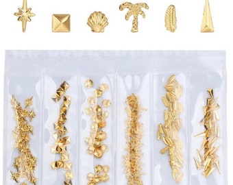 6 designs Summer Shells Metallic Gold 3D Nail Art Decoration