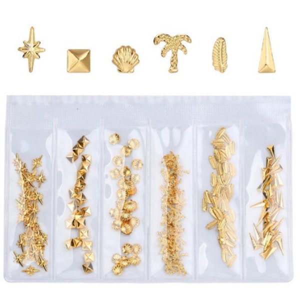 6 designs Summer Shells Metallic Gold 3D Nail Art Decoration