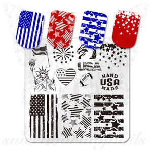 Plaque d'estampage pour nail art, États-Unis, 4 juillet