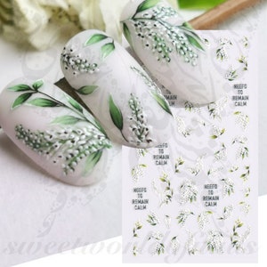 Feuilles de fleurs blanches en relief 5d Autocollants pour ongles
