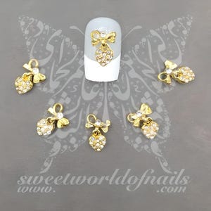 3D Heart with Bow Nail Decoration Rhinestones