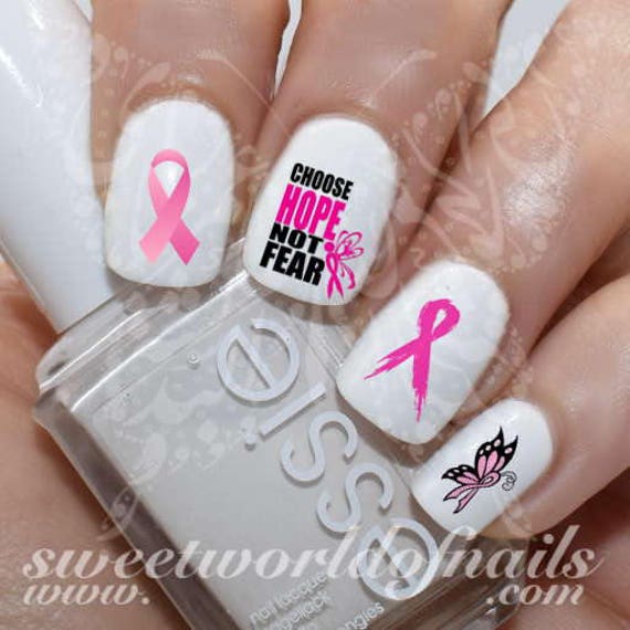 Breast Cancer Awareness Nail Art Pink Ribbon Hope Nail Water | Etsy