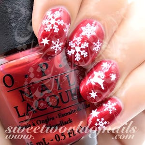 White Snowflake Nail Art Christmas Reindeer water decals