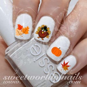 Thanksgiving Nail Art Turkey Autumn Leaves Pumpkin Water Decals