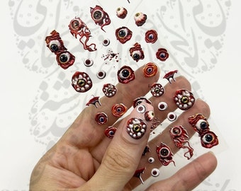 Adesivi per nail art con occhi spaventosi di Halloween e bulbi oculari insanguinati