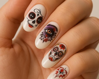 Halloween Nails Sugar Skull Nail Stickers
