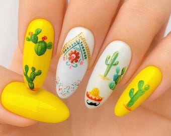 Pegatinas de uñas de cactus mexicanos