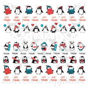 Christmas Xmas Nail Art Cute Penguins Water Decals