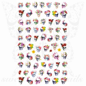 Pegatinas de calaveras de azúcar para decoración de uñas de Halloween