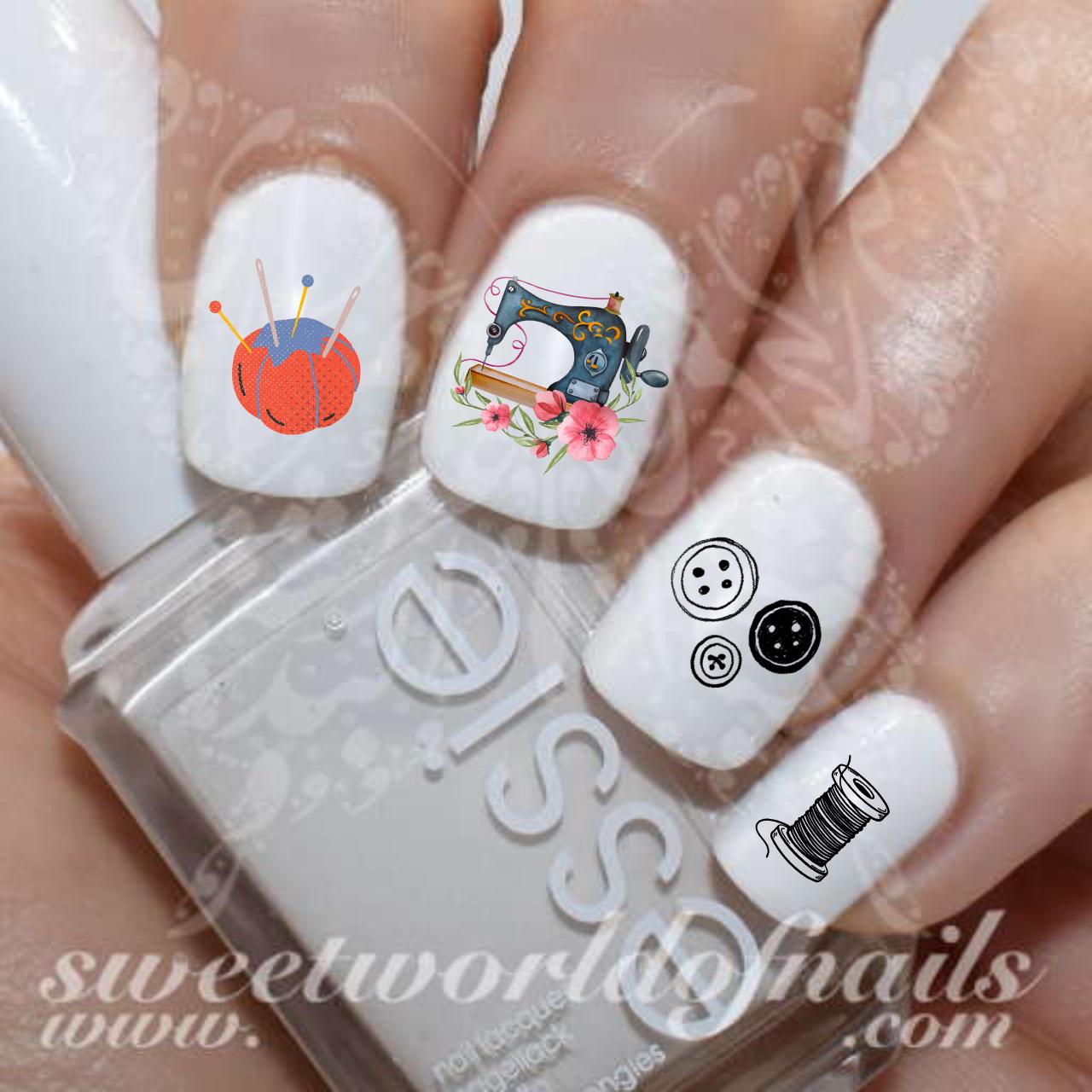 Sewing Nail Art: Sewing Machine, Thread, Button Decals - Etsy