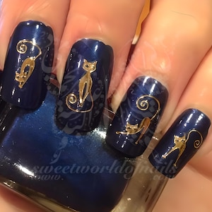 Gold metallic Cats Nail Art water decals