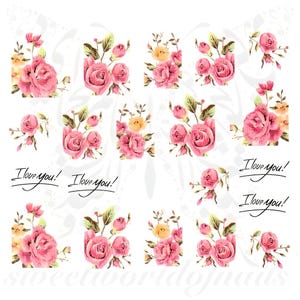 Pink Rose Nail Art Decals