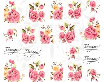 Calcomanías de uñas con rosas rosas
