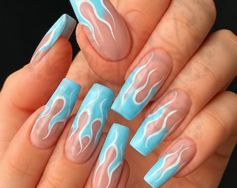 Blue Flames Nail Art Stickers