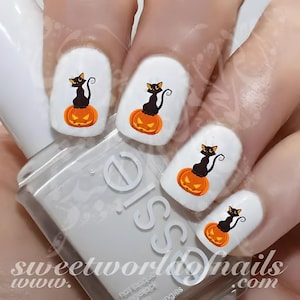 Halloween Nail Art Black cat sitting on pumpkin Decals