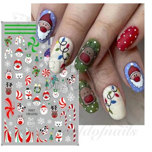 Christmas Nails Blue Reindeer Candy Stickers