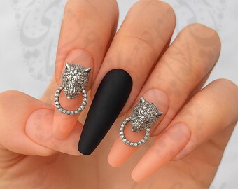 Charms 3D pour clous argentés en forme de tête de léopard