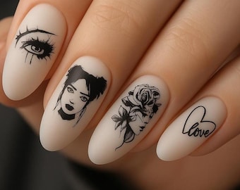 Gothic Nail Art with Edgy Sketch Stickers