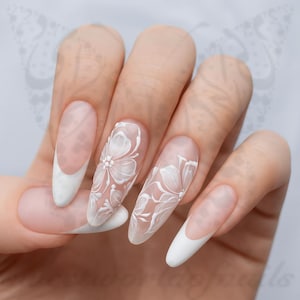 Pegatinas para uñas con flores blancas 5D en relieve