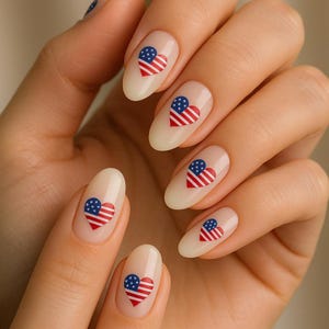 4th of July Nail Art USA flag Hearts water decals