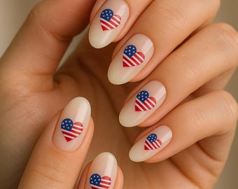 Décalcomanies aquatiques cœurs, nail art, drapeau américain, 4 juillet