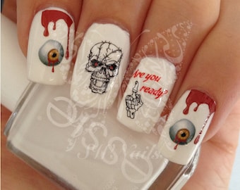 Halloween Nail Art Scary Skulls Eyeball Blood Water Decals Wraps