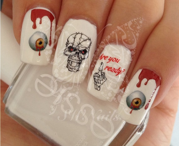 Halloween Nail Art Scary Skulls Eyeball Blood Water Decals Etsy