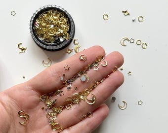 3D Gold Moon Star Nail Art Decoration Mix