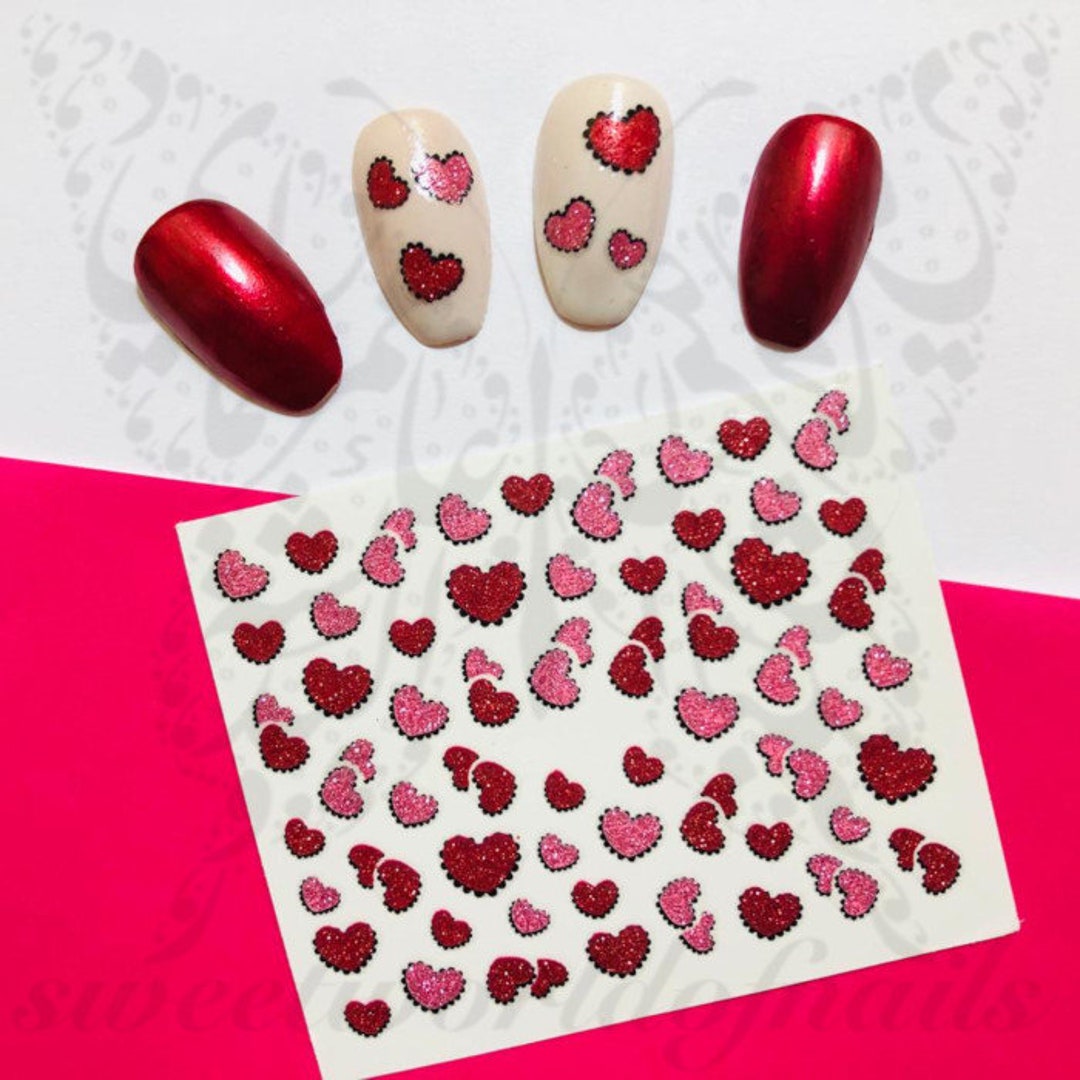 Mini Red White Hearts Nail Art Stickers