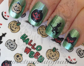 3D Glitzernde Halloween Nail Art Kürbisse Katze Hexe Aufkleber