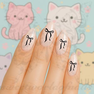 Black coquette Nails –  Ribbon Bow Nail water decals – Black Bow Nail Art Decals – Elegant Minimalist Nails
