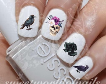 Raven Nail Art Crow Skull Nail Water Decals Gothic Nails