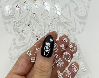 Halloween Nails 5d White Skeleton Nail Art Stickers
