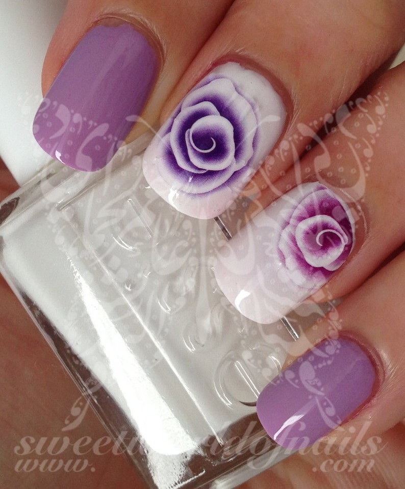 Purple Flowers Nail Art Water Decals