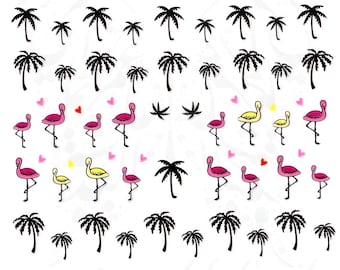 Flamingo Palme Nagel Aufkleber