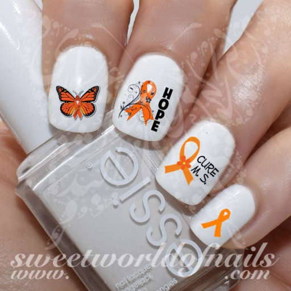 MS Awareness Nail Art Hope Orange Ribbon Nail Water Decals Slides