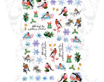 Robin Snowflake Christmas Nail Stickers