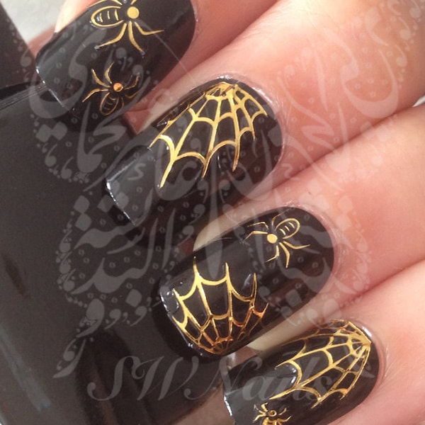 Halloween Nail Art Gold Spider Web Water decals