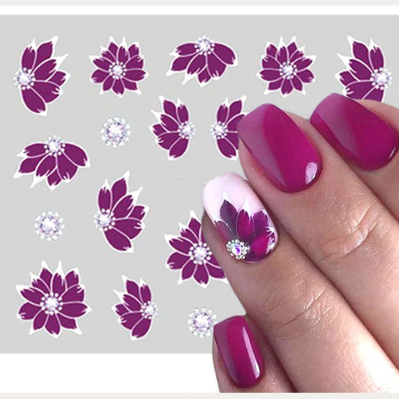 Purple Flower Nail Art Nail Water Decals image 0