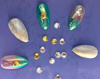 3D Summer Nail Art Gold Silver Seashells Nail Charms Decoration