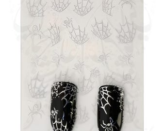 Halloween Nail Art Silver Spiders Web Water Decals