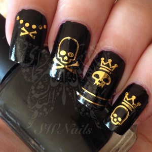Gold Skulls Nail Art Halloween Water Decals