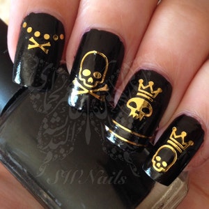 Golden Skulls Nail Art Water Decals Transfers Wraps image 1