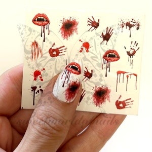 Halloween Nails Bloody Hands Mouth Water Decals